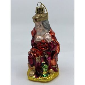 Vintage Kneeling Wiseman Christmas Mercury Glass Ornament ~ 4" Wiseman